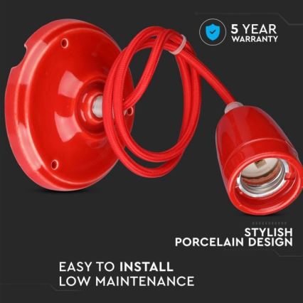 Napajalni kabel 1xE27/60W/230V rdeča/porcelain