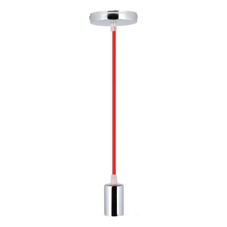 Napajalni kabel 1xE27/60W/230V rdeča/sijajni krom
