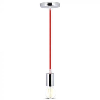 Napajalni kabel 1xE27/60W/230V rdeča/sijajni krom