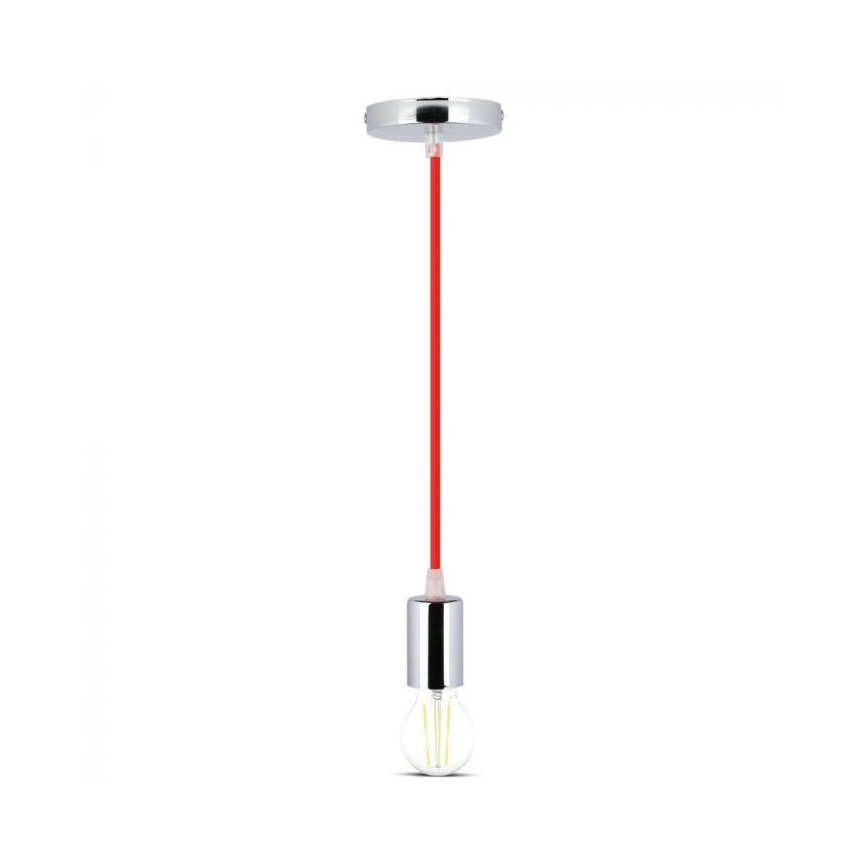 Napajalni kabel 1xE27/60W/230V rdeča/sijajni krom