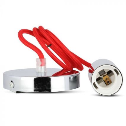 Napajalni kabel 1xE27/60W/230V rdeča/sijajni krom