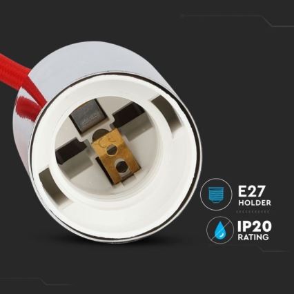 Napajalni kabel 1xE27/60W/230V rdeča/sijajni krom