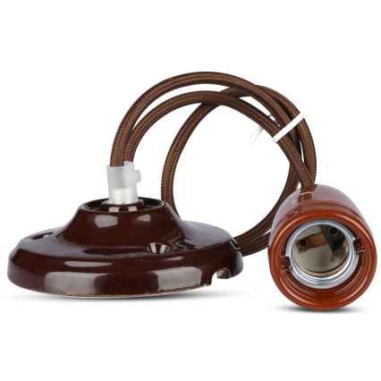 Napajalni kabel 1xE27/60W/230V rjava/porcelain