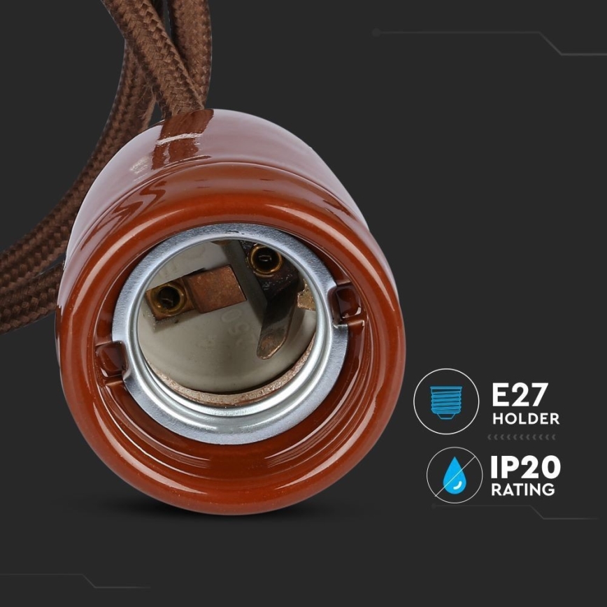 Napajalni kabel 1xE27/60W/230V rjava/porcelain