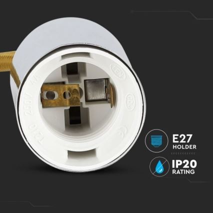 Napajalni kabel 1xE27/60W/230V rjava/sijajni krom