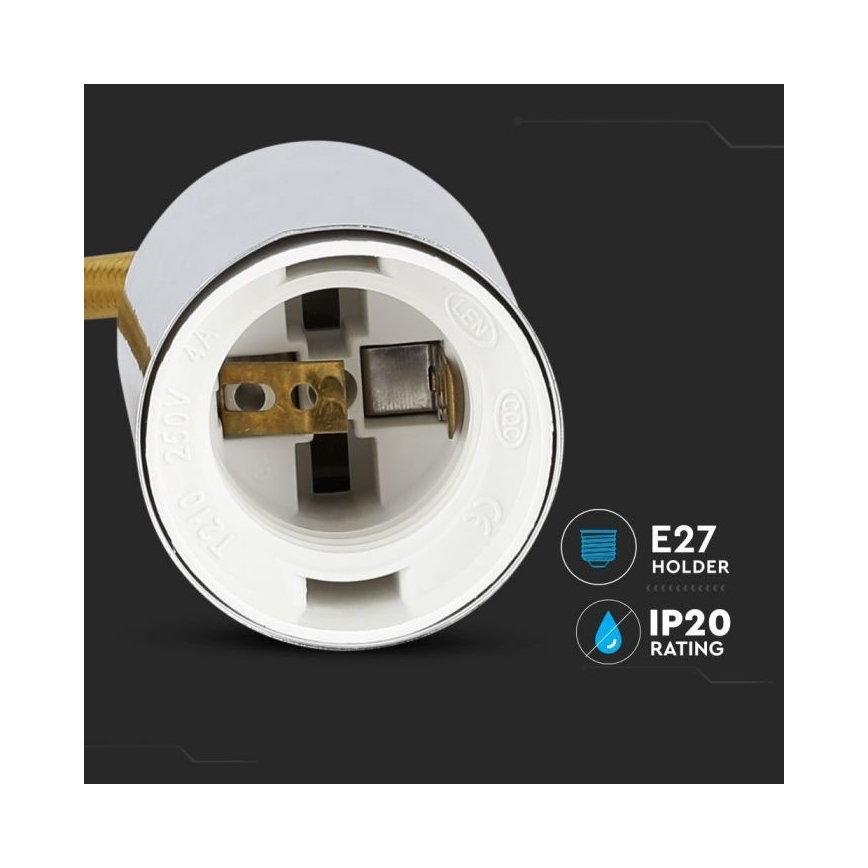 Napajalni kabel 1xE27/60W/230V rjava/sijajni krom