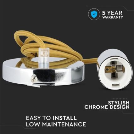 Napajalni kabel 1xE27/60W/230V rjava/sijajni krom