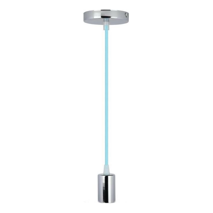 Napajalni kabel 1xE27/60W/230V svetlo modra/sijajni krom