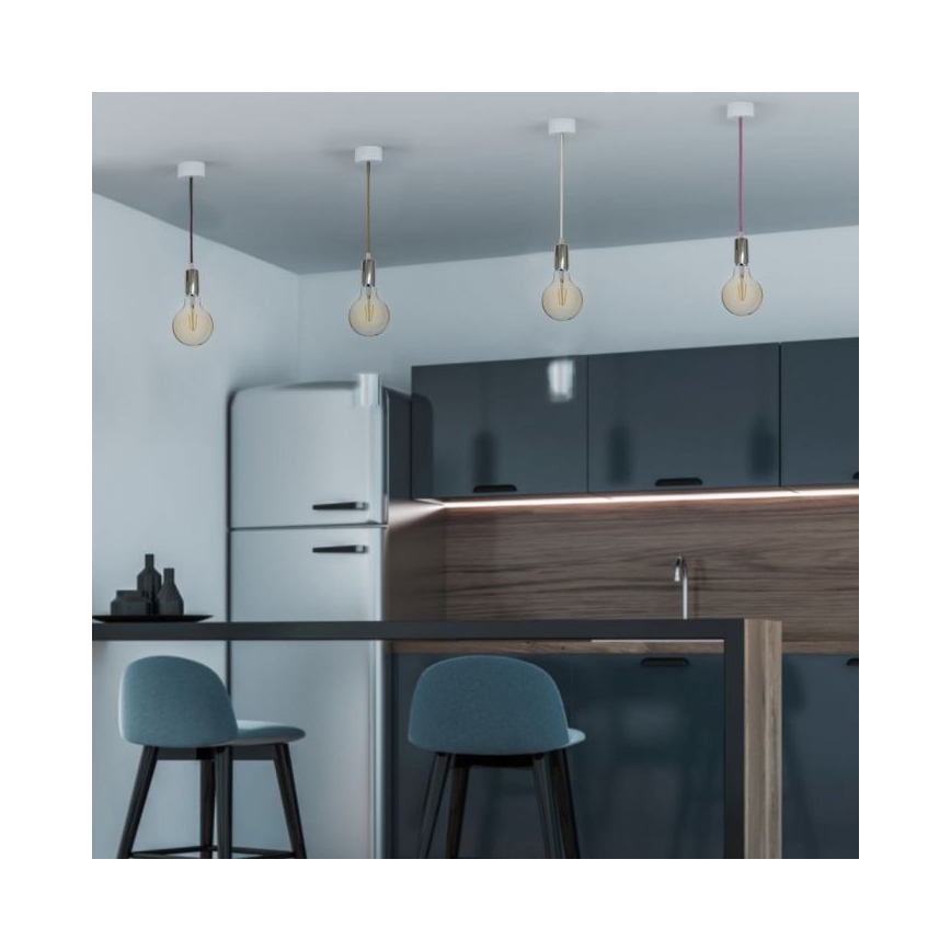 Napajalni kabel 1xE27/60W/230V svetlo modra/sijajni krom