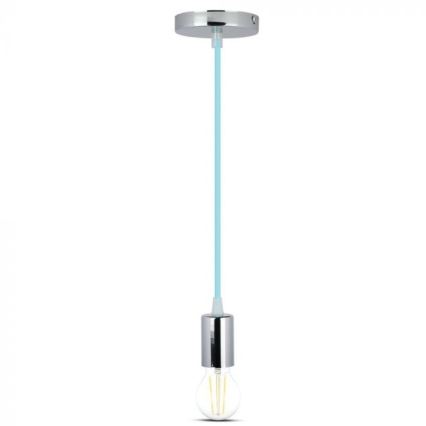 Napajalni kabel 1xE27/60W/230V svetlo modra/sijajni krom