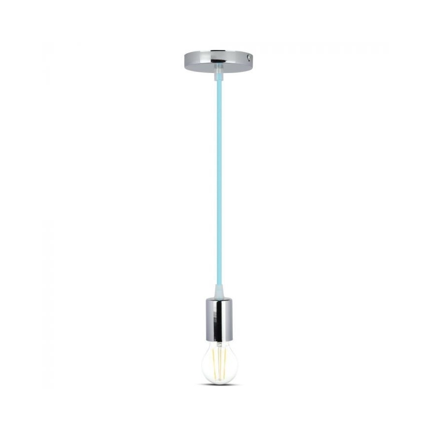 Napajalni kabel 1xE27/60W/230V svetlo modra/sijajni krom