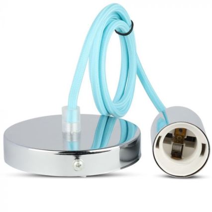 Napajalni kabel 1xE27/60W/230V svetlo modra/sijajni krom