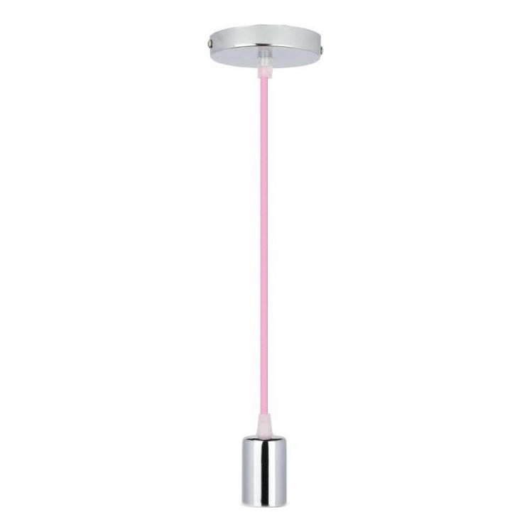 Napajalni kabel 1xE27/60W/230V svetlo roza/sijajni krom
