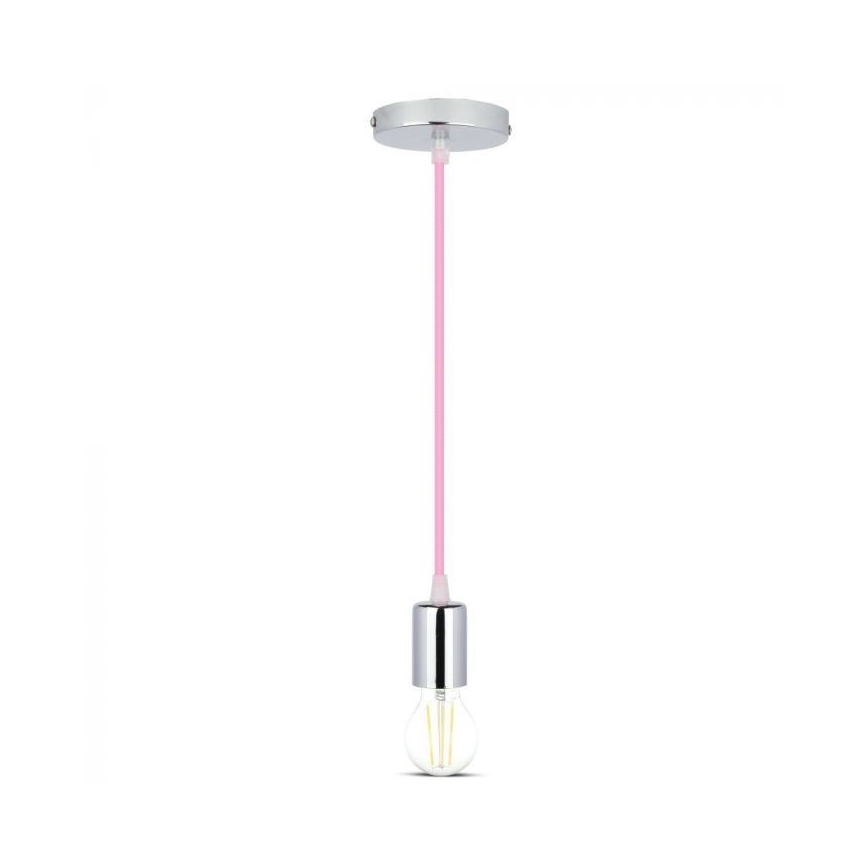Napajalni kabel 1xE27/60W/230V svetlo roza/sijajni krom