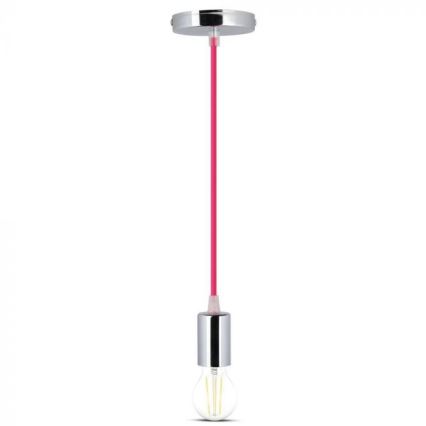 Napajalni kabel 1xE27/60W/230V temno roza/sijajni krom