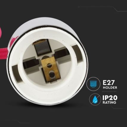 Napajalni kabel 1xE27/60W/230V temno roza/sijajni krom