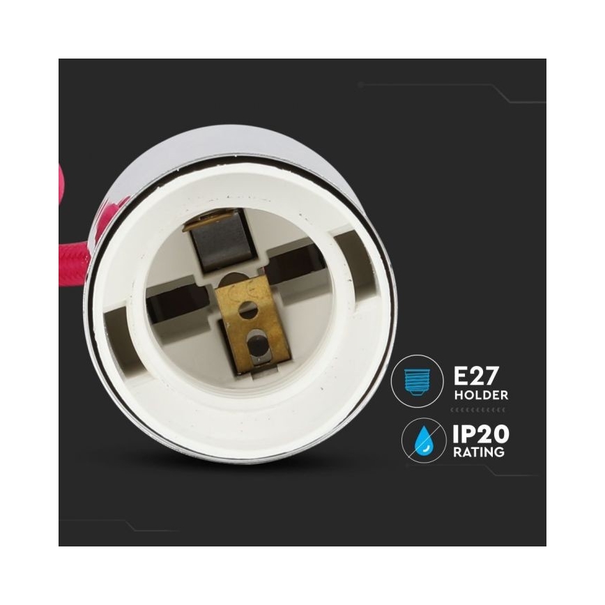 Napajalni kabel 1xE27/60W/230V temno roza/sijajni krom