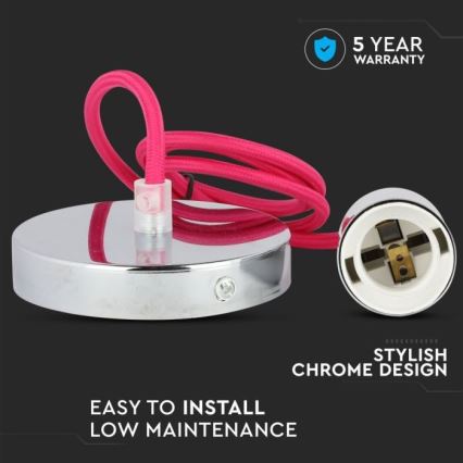 Napajalni kabel 1xE27/60W/230V temno roza/sijajni krom