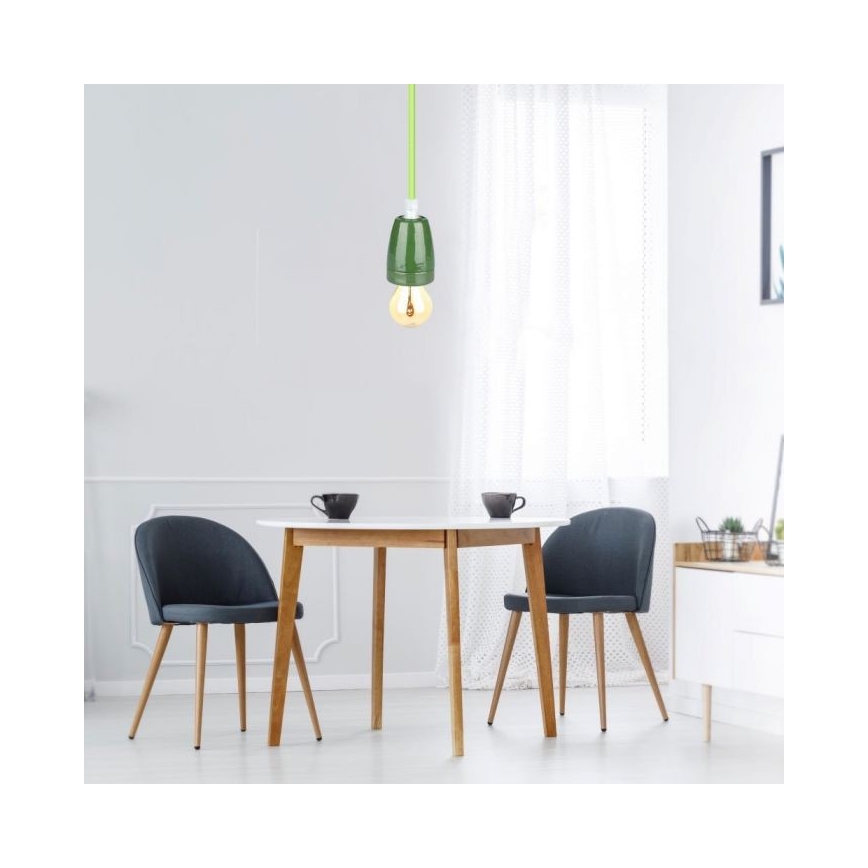 Napajalni kabel 1xE27/60W/230V zelena/porcelain
