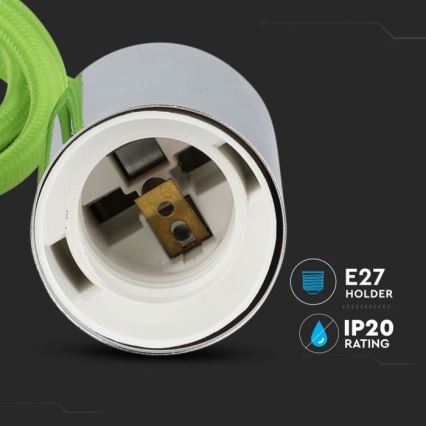 Napajalni kabel 1xE27/60W/230V zelena/sijajni krom