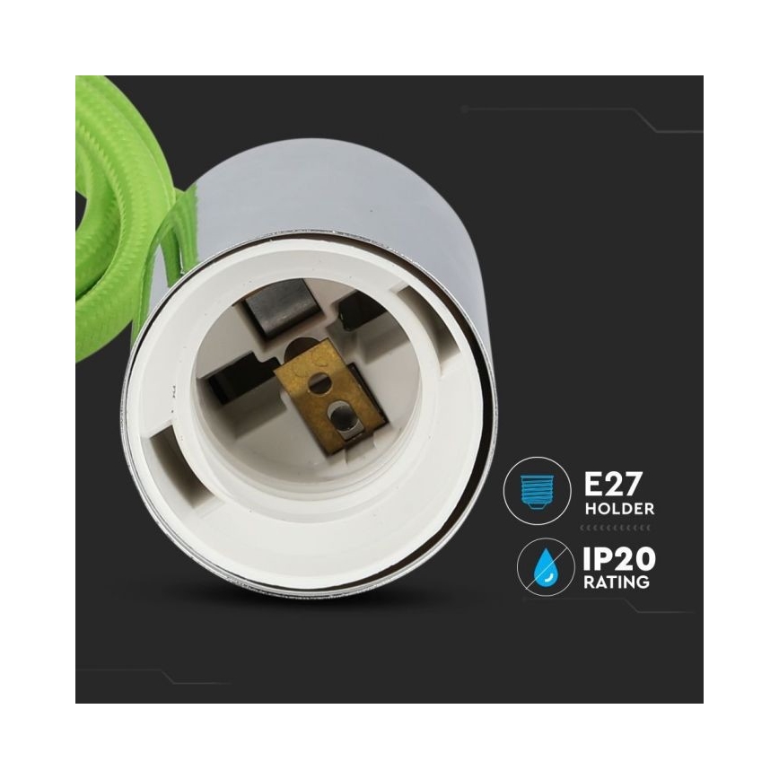Napajalni kabel 1xE27/60W/230V zelena/sijajni krom