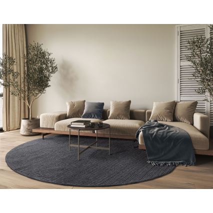 Naravna okrogla preproga FIR WOOL 160 cm 2600 g/m2 antracitna