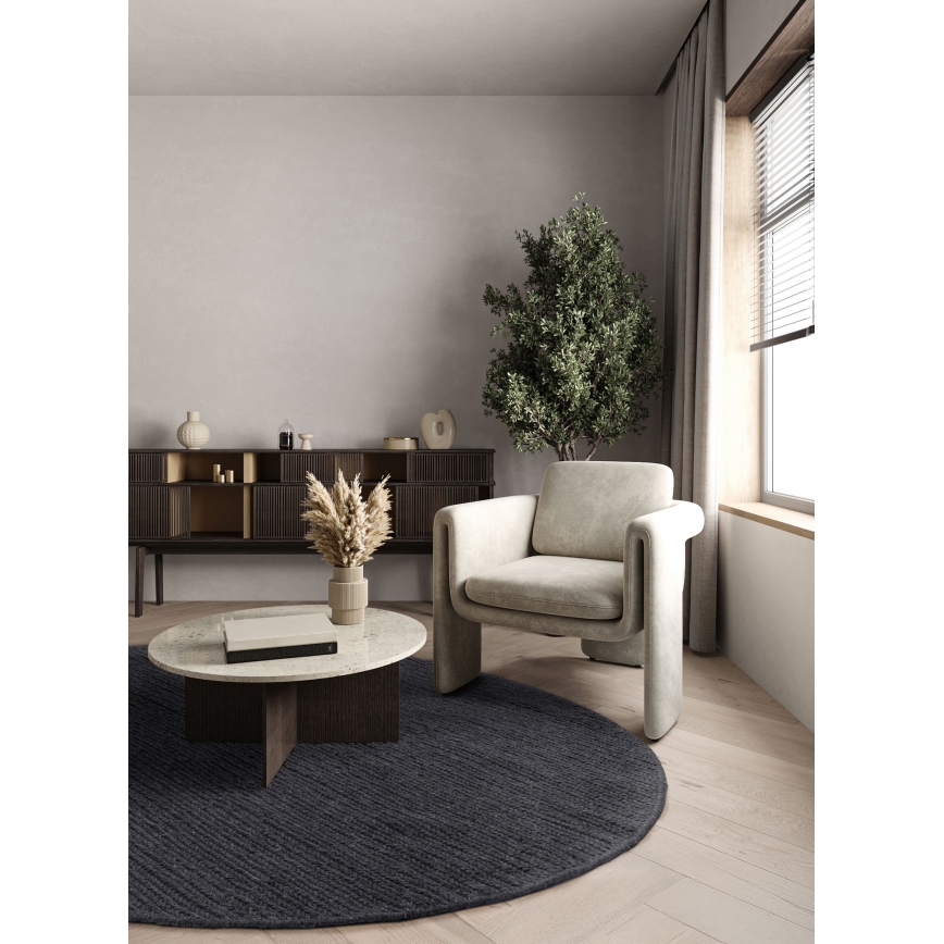 Naravna okrogla preproga FIR WOOL 160 cm 2600 g/m2 antracitna