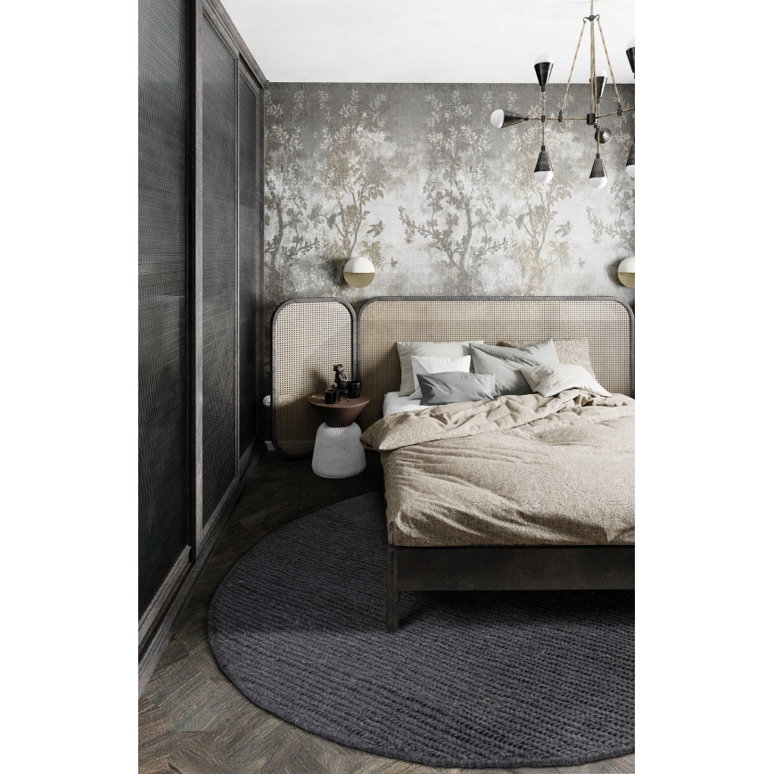 Naravna okrogla preproga FIR WOOL 160 cm 2600 g/m2 antracitna