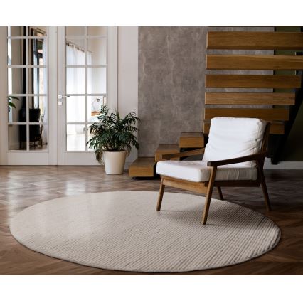 Naravna okrogla preproga FIR WOOL 160 cm 2600 g/m2 kremna