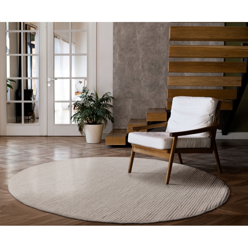 Naravna okrogla preproga FIR WOOL 160 cm 2600 g/m2 kremna