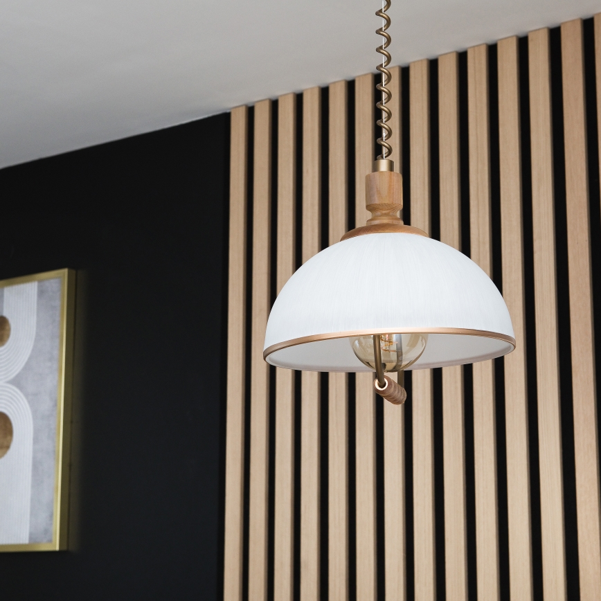 Nastavljiv viseči lestenec RAMONA 1xE27/60W/230V rjava/bela/hrast