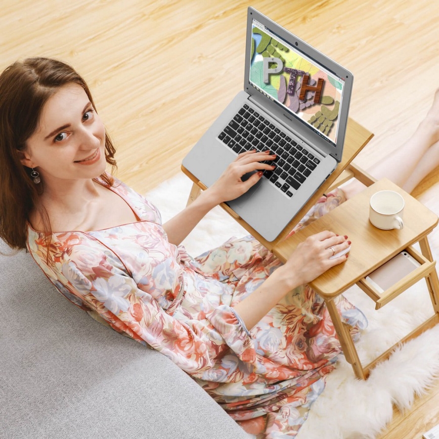 Nastavljiva posteljna mizica za prenosnik LAT, rjava