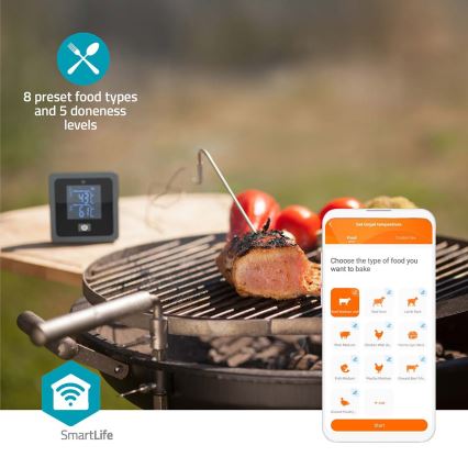 Pametni digitalni termometer za meso z LCD zaslonom SmartLife 0-300 °C 2xAAA
