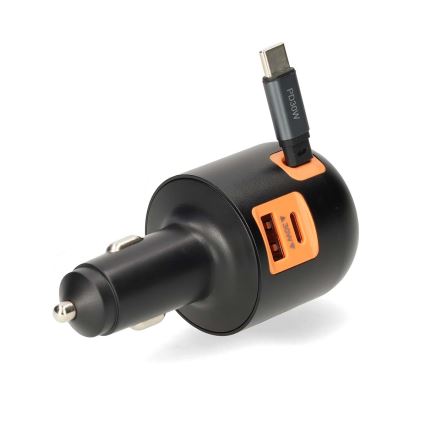 Avtopolnilec z izvlečnim kablom Power Delivery 30W 2xUSB-C + 1xUSB-A