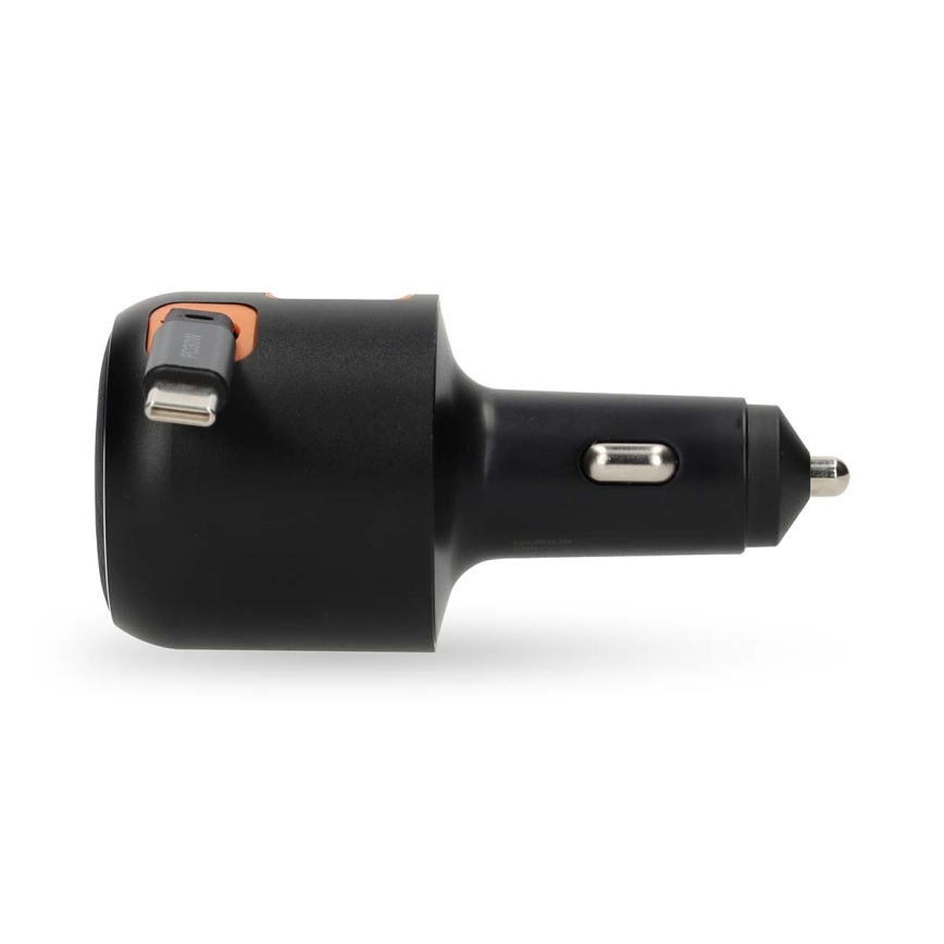 Avtopolnilec z izvlečnim kablom Power Delivery 30W 2xUSB-C + 1xUSB-A
