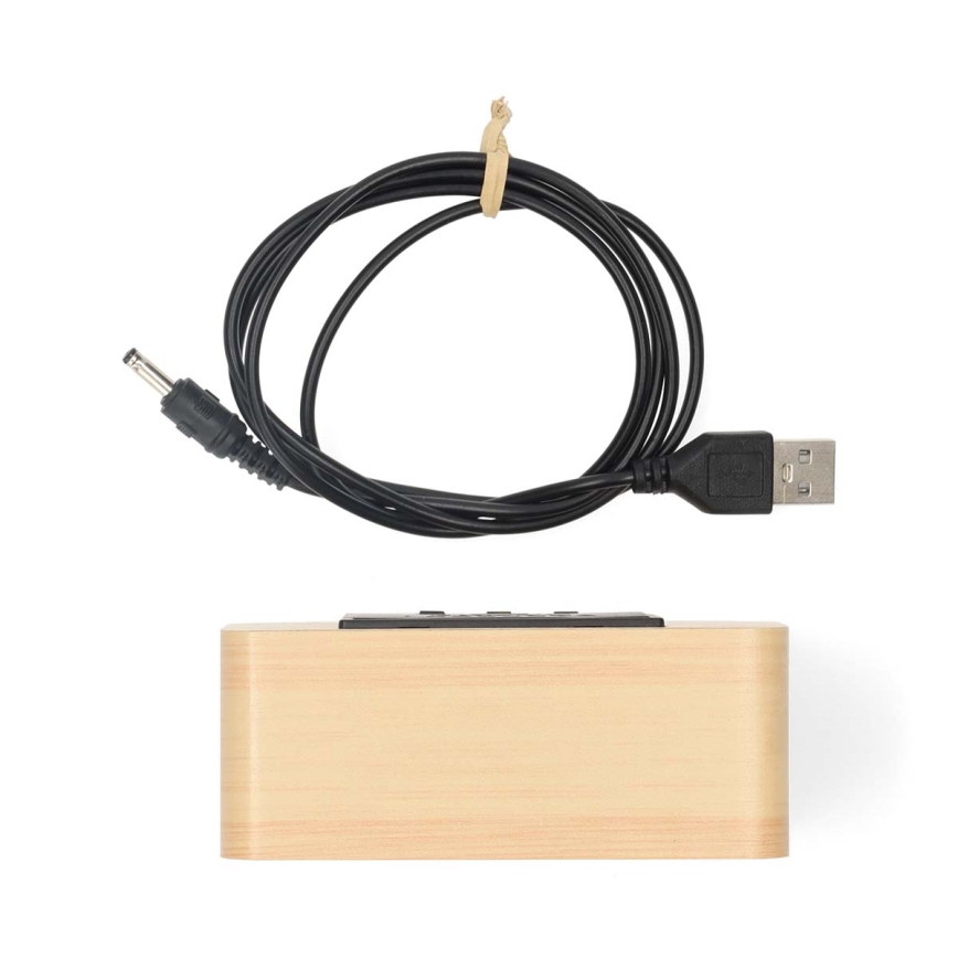 Digitalna budilka z LED-zaslonom in termometrom, 5V/3xAAA, lesena