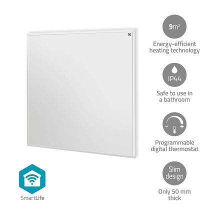 Infrardeči grelni panel 350 W/230 V 59,8 x 62 cm IP44 Wi-Fi Tuya + daljinski upravljalnik