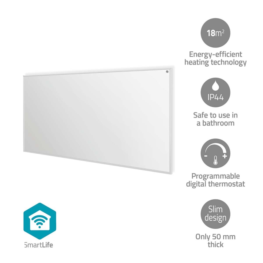 Infrardeči grelni panel 700 W/230 V, 120 × 62 cm, IP44, Wi‑Fi (Tuya) + daljinsko upravljanje