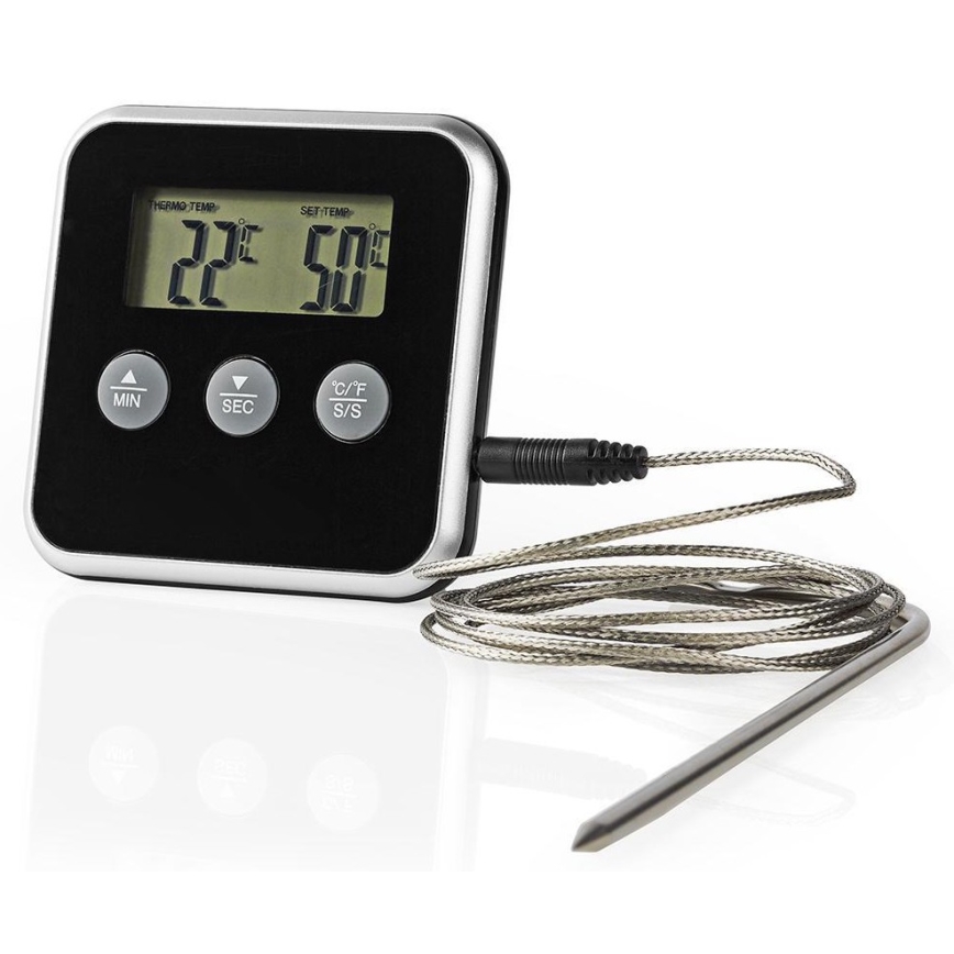 Termometer za meso z LCD zaslonom in časovnikom 0-250 °C 1xAAA
