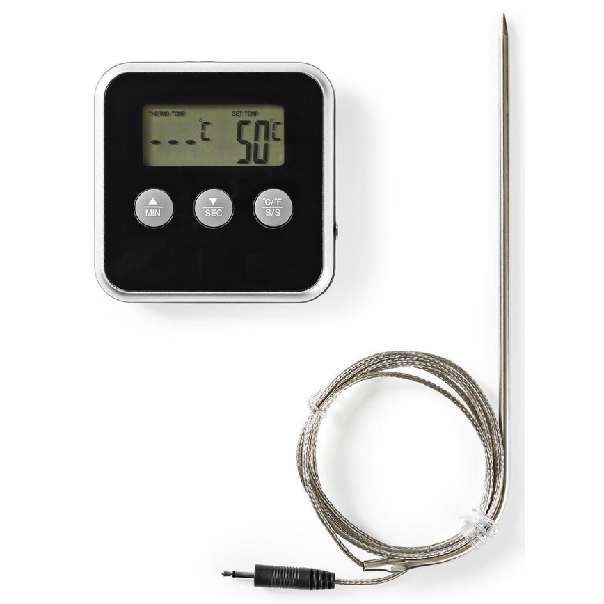 Termometer za meso z LCD zaslonom in časovnikom 0-250 °C 1xAAA