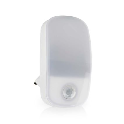 LED Orientacijska svetilka za vtičnico z motion in dusk senzor LED/0,55W/230V bela