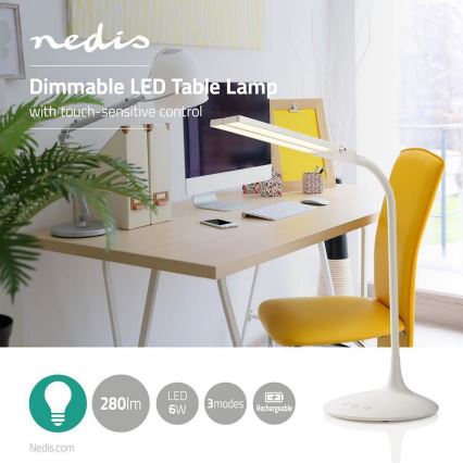 LED Zatemnitvena namizna svetilka LED/6W/5V 2200 mAh bela