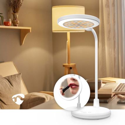 Zatemnjiva polnilna LED-svetilka na dotik z ogledalom LED/6W/1200 mAh 3000/4000/5700K CRI 90 bela