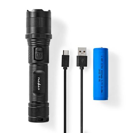 LED zatemnjevalna polnilna aluminijasta ročna svetilka LED/10W/5V 2200 mAh IPX4 črna