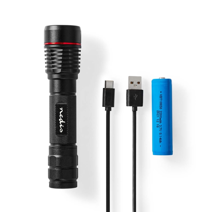 Zatemnjevalna polnilna aluminijasta LED ročna svetilka, 10 W, 5 V, 2200 mAh, IPX7, črna