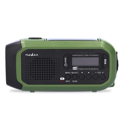 Radio DAB+/FM z ročico za navijanje, s solarnim panelom in LED svetilko, 5V/2500 mAh, zelena/črna