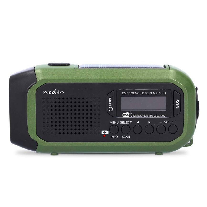 Radio DAB+/FM z ročico za navijanje, s solarnim panelom in LED svetilko, 5V/2500 mAh, zelena/črna