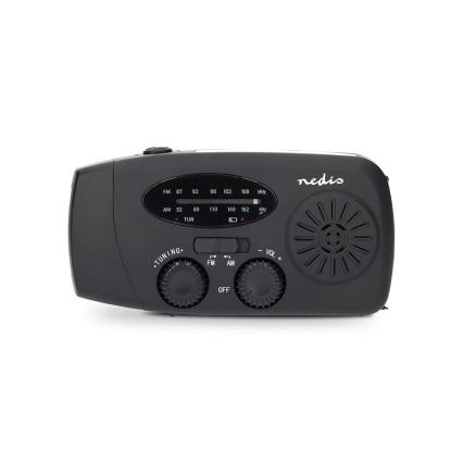 AM/FM radio z ročico za navijanje, solarnim panelom in LED svetilko, 2000 mAh