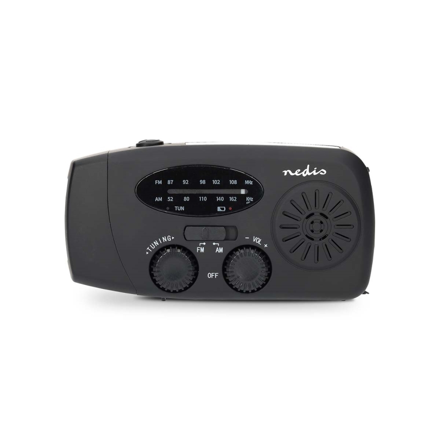 AM/FM radio z ročico za navijanje, solarnim panelom in LED svetilko, 2000 mAh