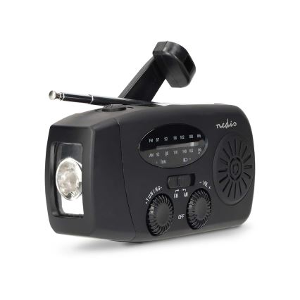 AM/FM radio z ročico za navijanje, solarnim panelom in LED svetilko, 2000 mAh